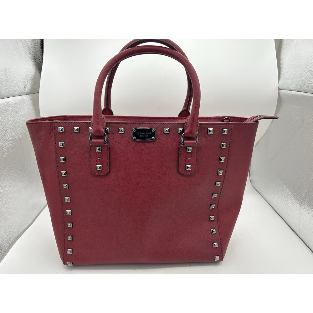 Michael Kors Dark Red Leather Studded Bag‎ Includes Strap EUC